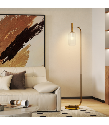 HOMCOM Modern Floor Lamp with Glass Lampshade, Foot Switch for Living Room