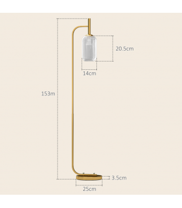 HOMCOM Modern Floor Lamp with Glass Lampshade, Foot Switch for Living Room