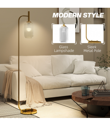 HOMCOM Modern Floor Lamp with Glass Lampshade, Foot Switch for Living Room
