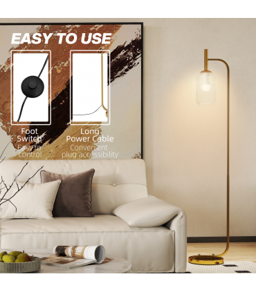 HOMCOM Modern Floor Lamp with Glass Lampshade, Foot Switch for Living Room