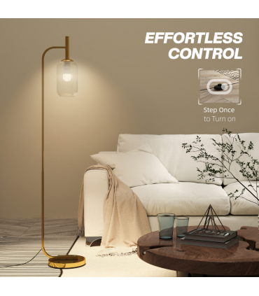 HOMCOM Modern Floor Lamp with Glass Lampshade, Foot Switch for Living Room