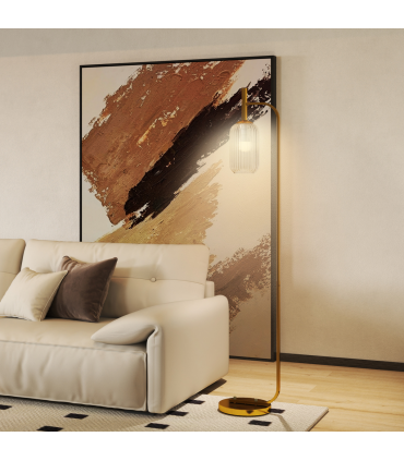 HOMCOM Modern Floor Lamp with Glass Lampshade, Foot Switch for Living Room