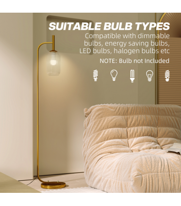 HOMCOM Modern Floor Lamp with Glass Lampshade, Foot Switch for Living Room