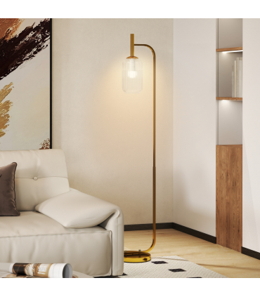 HOMCOM Modern Floor Lamp with Glass Lampshade, Foot Switch for Living Room