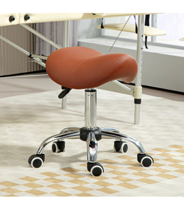 HOMCOM PU Leather Saddle Stool w/ Moulded Padded Seat Adjustable Height Brown