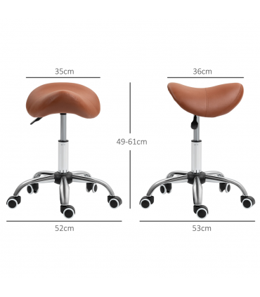 HOMCOM PU Leather Saddle Stool w/ Moulded Padded Seat Adjustable Height Brown