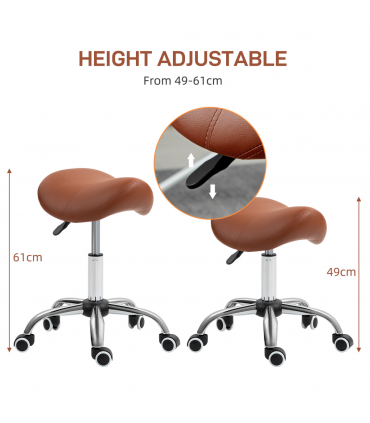 HOMCOM PU Leather Saddle Stool w/ Moulded Padded Seat Adjustable Height Brown