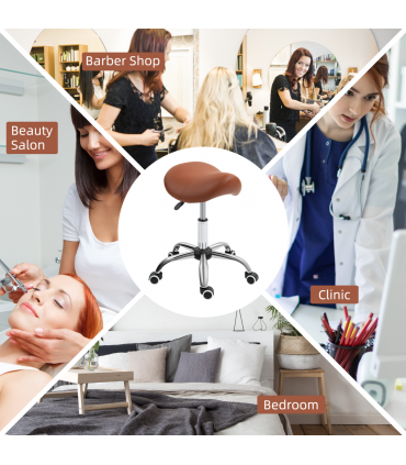 HOMCOM PU Leather Saddle Stool w/ Moulded Padded Seat Adjustable Height Brown