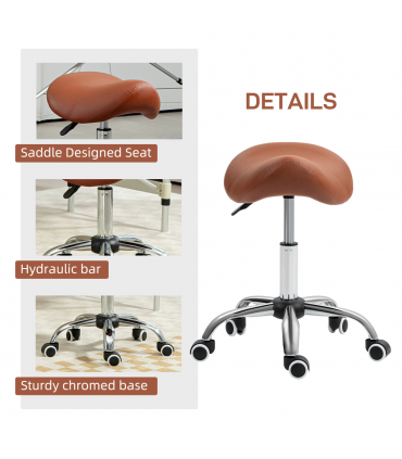 HOMCOM PU Leather Saddle Stool w/ Moulded Padded Seat Adjustable Height Brown