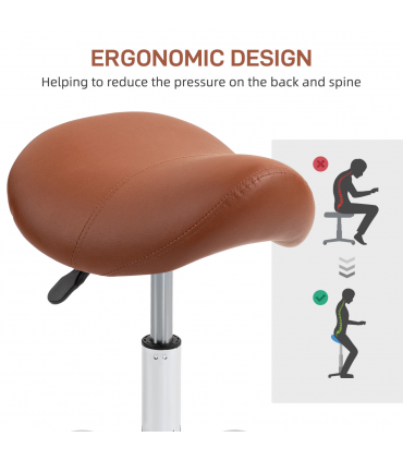 HOMCOM PU Leather Saddle Stool w/ Moulded Padded Seat Adjustable Height Brown