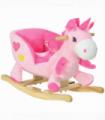 HOMCOM Rocking Horse Plush Ride on Unicorn with Songs, Seat Belt, Pink
