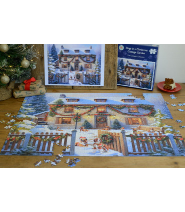 Dogs in a Christmas Cottage Garden 1000 Piece Jigsaw Puzzle
