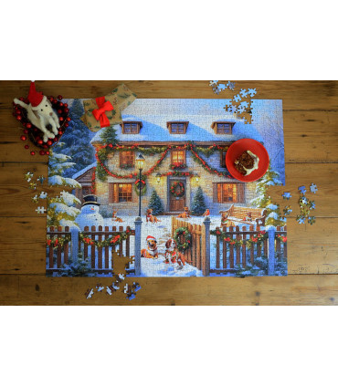 Dogs in a Christmas Cottage Garden 1000 Piece Jigsaw Puzzle