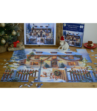 Dogs in a Christmas Cottage Garden 1000 Piece Jigsaw Puzzle