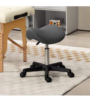 HOMCOM Saddle Stool Adjustable Rolling Salon Chair for Massage Spa Beauty Grey