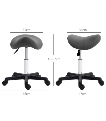 HOMCOM Saddle Stool Adjustable Rolling Salon Chair for Massage Spa Beauty Grey
