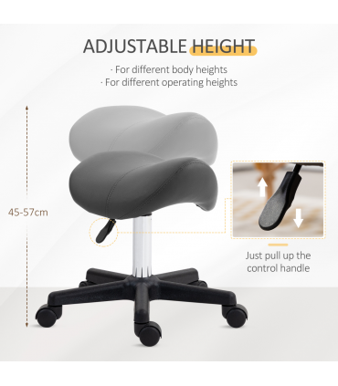 HOMCOM Saddle Stool Adjustable Rolling Salon Chair for Massage Spa Beauty Grey