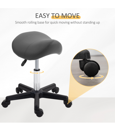 HOMCOM Saddle Stool Adjustable Rolling Salon Chair for Massage Spa Beauty Grey