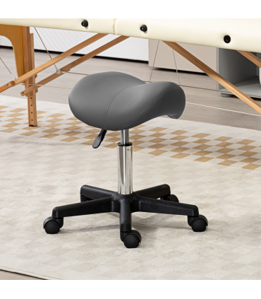 HOMCOM Saddle Stool Adjustable Rolling Salon Chair for Massage Spa Beauty Grey