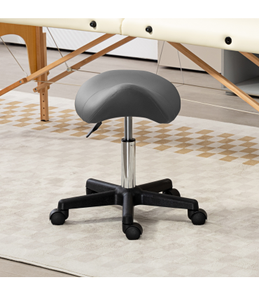 HOMCOM Saddle Stool Adjustable Rolling Salon Chair for Massage Spa Beauty Grey