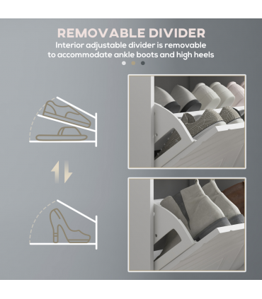 HOMCOM Shoe Bench with 2 Flip Drawers, Cushion, 8 Pairs for Entryway White