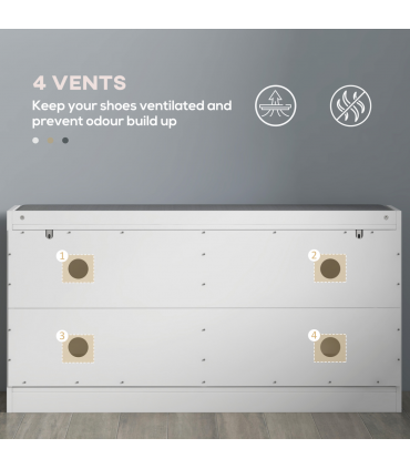 HOMCOM Shoe Bench with 2 Flip Drawers, Cushion, 8 Pairs for Entryway White