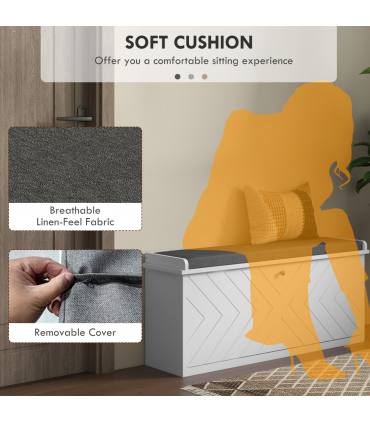 HOMCOM Shoe Bench with Flip Drawer, Cushion, 10 Pairs for Entryway White