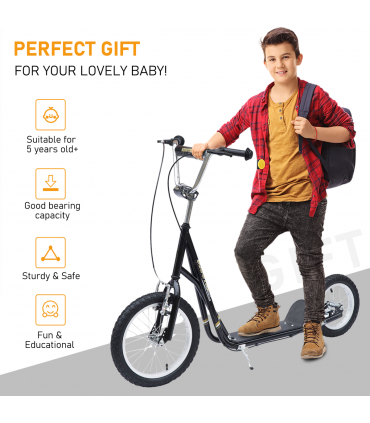 HOMCOM Teen Scooter Adjustable Height Dual Brakes Rubber Wheels Kickstand,