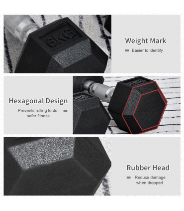 Hexagonal Dumbbells Kit Weight Lifting Exercise for Home Fitness 2x6kg HOMCOM