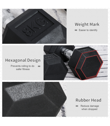 Hexagonal Dumbbells Kit Weight Lifting Exercise for Home Fitness 2x8kg HOMCOM