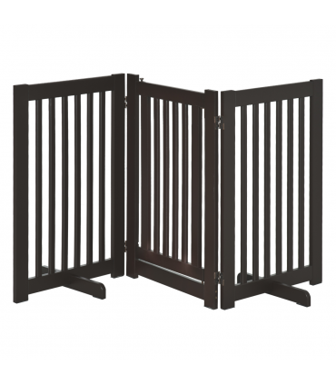 MDF Dog Gate Step over Panel Fence Expandable Folding w/Latch Support Feet Brown