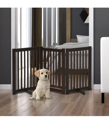 MDF Dog Gate Step over Panel Fence Expandable Folding w/Latch Support Feet Brown