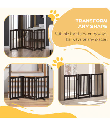 MDF Dog Gate Step over Panel Fence Expandable Folding w/Latch Support Feet Brown