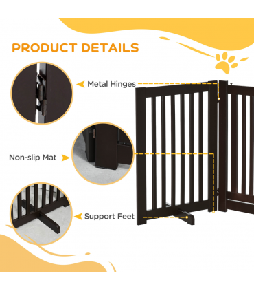MDF Dog Gate Step over Panel Fence Expandable Folding w/Latch Support Feet Brown