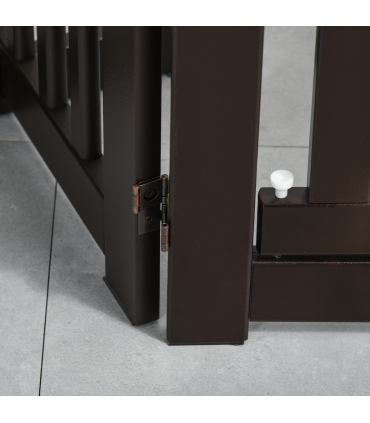 MDF Dog Gate Step over Panel Fence Expandable Folding w/Latch Support Feet Brown