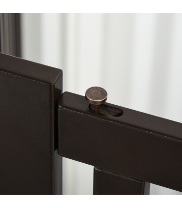 MDF Dog Gate Step over Panel Fence Expandable Folding w/Latch Support Feet Brown