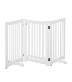 MDF Dog Gate Step over Panel Fence Expandable Folding w/Latch Support Feet White