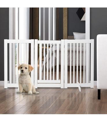 MDF Dog Gate Step over Panel Fence Expandable Folding w/Latch Support Feet White