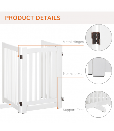 MDF Dog Gate Step over Panel Fence Expandable Folding w/Latch Support Feet White
