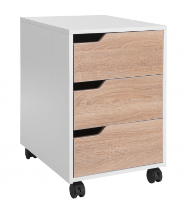MDF Mobile File Cabinet w/ 3 Drawers Locking Wheels Metal Rails Oak Tone White