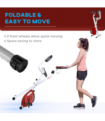 Magnetic Resistance Exercise Bike Foldable LCD Adjustable Seat Red HOMCOM