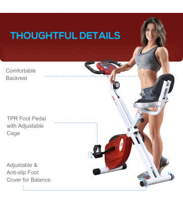 Magnetic Resistance Exercise Bike Foldable LCD Adjustable Seat Red HOMCOM