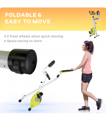 Exercise Bike Yellow White Magnetic Resistance Adjustable Seat Foldable Metal