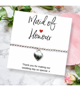 Maid of Honour Heart Bracelet & Thank You Card