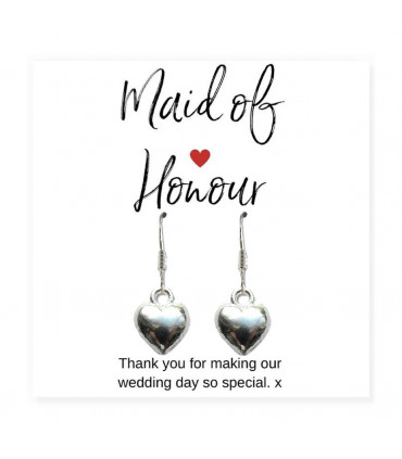 Maid of Honour Heart Earrings & Thank You Card Gift