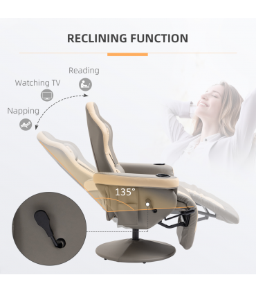 Manual Recliner Armchair PU Sofa Chair w/ Adjustable Leg Rest & 135� Reclining