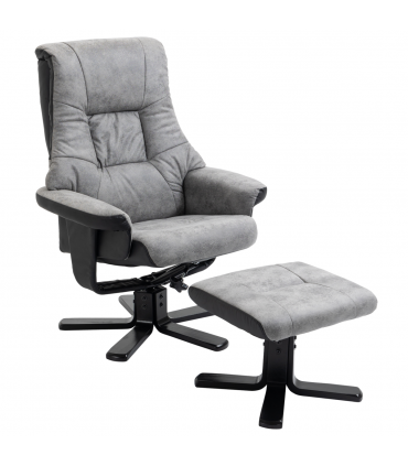 Manual Recliner Sofa With Footrest 360 Swivel Sofa Armchair Faux Leather Grey