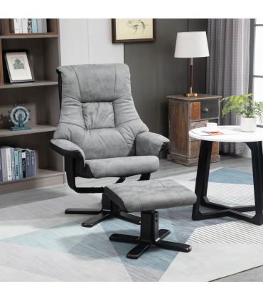 Manual Recliner Sofa With Footrest 360 Swivel Sofa Armchair Faux Leather Grey