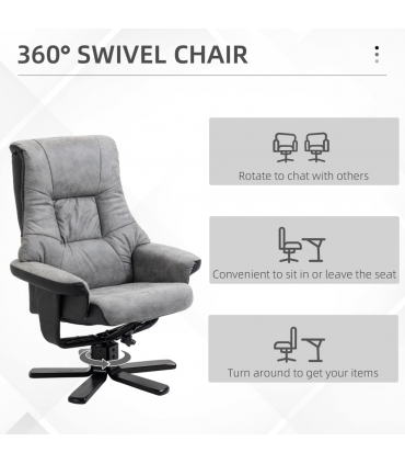 Manual Recliner Sofa With Footrest 360 Swivel Sofa Armchair Faux Leather Grey