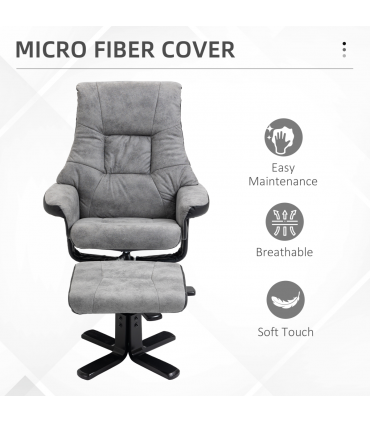 Manual Recliner Sofa With Footrest 360 Swivel Sofa Armchair Faux Leather Grey